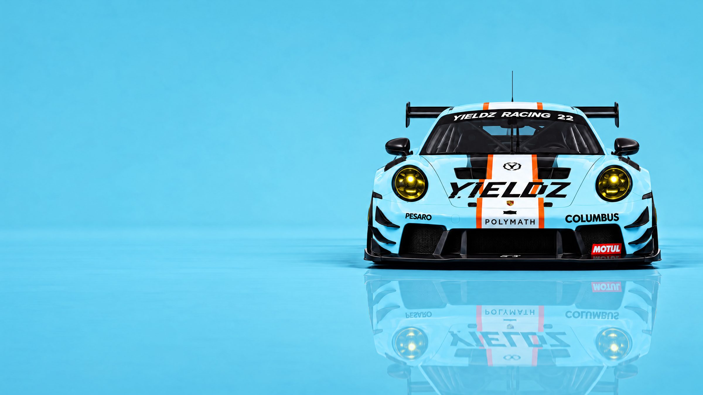 The Yieldz No. 22 Porsche, front view (illustrative livery)