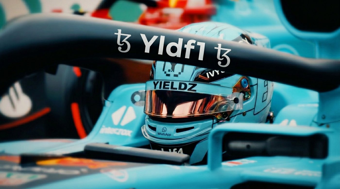 A Formula 1 cockpit with Yldf1 on the halo (illustrative image)